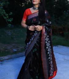 Black Sambhalpuri Satin Silk Saree With Passapalli Resham Embroidry Work Saree
