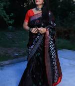 Black Sambhalpuri Satin Silk Saree With Passapalli Resham Embroidry Work Saree