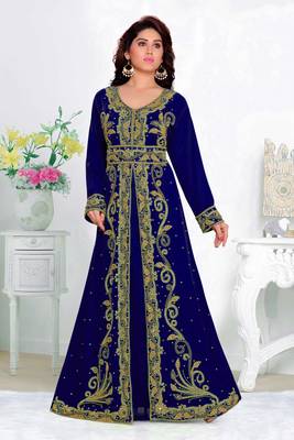 Navy-Blue color Full Sleeves Handmade Moroccan Kaftan with hijjab 1