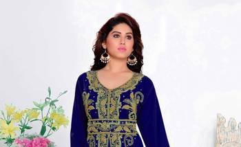 Navy-Blue color Full Sleeves Handmade Moroccan Kaftan with hijjab 2