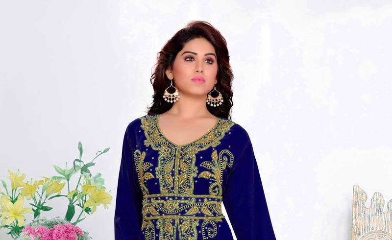 Navy-Blue color luxurious Full Sleeves Handmade Moroccan Kaftan with hijjab