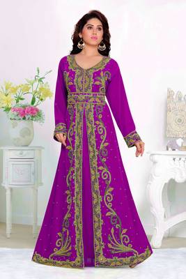 Purple color Full Sleeves Handmade Moroccan Kaftan with hijjab 1