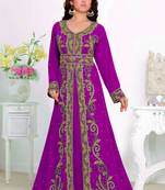 Purple color luxurious Full Sleeves Handmade Moroccan Kaftan with hijjab