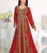Red color luxurious Full Sleeves Handmade Moroccan Kaftan with hijjab