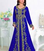Royal-Blue color luxurious Full Sleeves Handmade Moroccan Kaftan  with hijjab