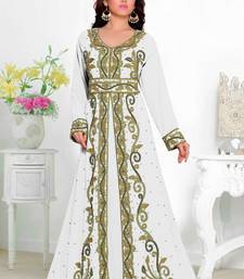 Off-White color Full Sleeves Handmade Moroccan Kaftan with hijjab