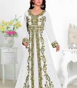 Off-White color luxurious Full Sleeves Handmade Moroccan Kaftan with hijjab