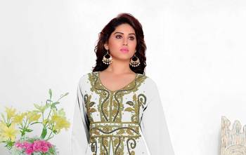 Off-White color Full Sleeves Handmade Moroccan Kaftan with hijjab 2