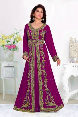 Wine color Full Sleeves Handmade Moroccan Kaftan with hijjab 1