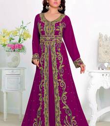 Wine color Full Sleeves Handmade Moroccan Kaftan with hijjab