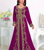 Wine color luxurious Full Sleeves Handmade Moroccan Kaftan with hijjab