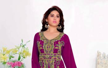 Wine color Full Sleeves Handmade Moroccan Kaftan with hijjab 2