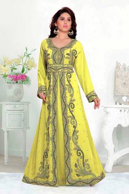 Yellow color Full Sleeves Handmade Moroccan Kaftan  1