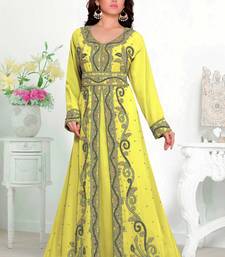 Yellow color Full Sleeves Handmade Moroccan Kaftan 