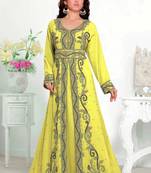 Yellow color luxurious Full Sleeves Handmade Moroccan Kaftan .