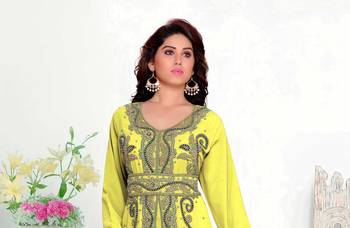 Yellow color Full Sleeves Handmade Moroccan Kaftan  2