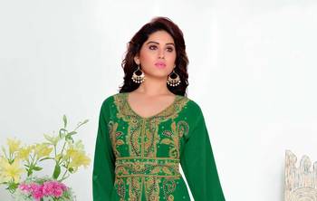 Dark-Green color Full Sleeves Handmade Moroccan Kaftan  with hijjab 2