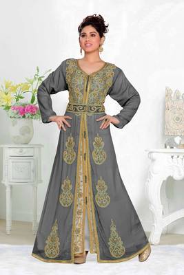 Black & White color Handmade Moroccan Kaftan with hijjab 1