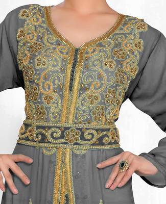 Black & White color Handmade Moroccan Kaftan with hijjab 2