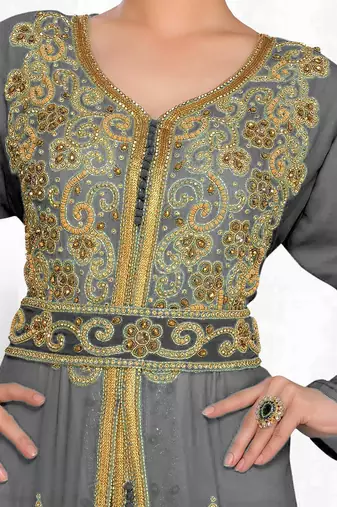 Black & White color Handmade Moroccan Kaftan with hijjab