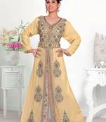 Beige & White color luxurious Handmade Moroccan Kaftan with hijjab
