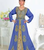 Navy-Blue & White color luxurious Handmade Moroccan Kaftan with hijjab