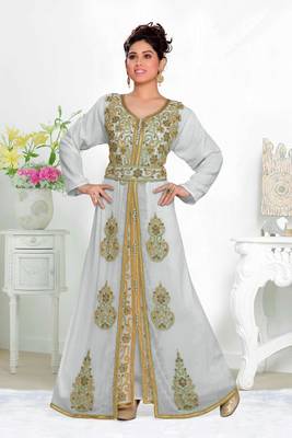 Off-White & White color Full Moroccan Kaftan with hijjab 1
