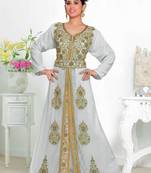 Off-White & White color luxurious Full Moroccan Kaftan with hijjab