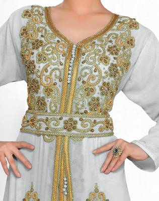 Off-White & White color Full Moroccan Kaftan with hijjab 2