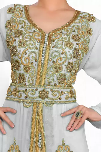 Off-White & White color Full Moroccan Kaftan with hijjab