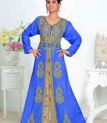 Royal-Blue & White color luxurious Handmade Moroccan Kaftan with hijjab
