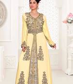 Beige & White color luxurious Handmade Moroccan Kaftan with hijjab