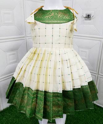 Baby Girl's Pattu Pavadai White Frock Dress For Kids 1