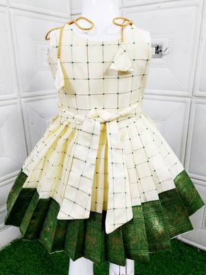 Baby Girl's Pattu Pavadai White Frock Dress For Kids 2