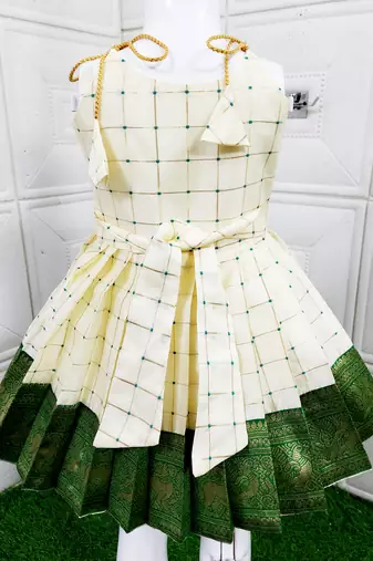 Baby Girl's Pattu Pavadai White Frock Dress For Kids