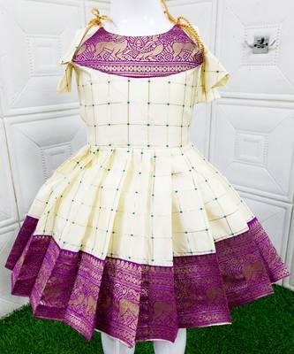 Kids Pattu Pavadai Frock Dress For Baby Girl's 1