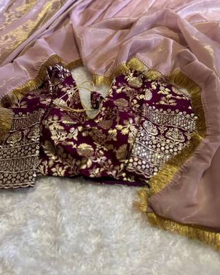 Premium Quality Jimi Chhoo Silk Lace Border Saree With Stitched Blouse  1
