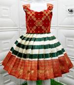 New south Indian traditional Pattu Pavadai Tapeta Silk Red Frock For Baby Girls