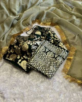 Premium Quality Jimi Chhoo Silk Lace Border Saree With Stitched Blouse  1