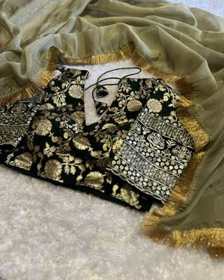 Premium Quality Jimi Chhoo Silk Lace Border Saree With Stitched Blouse  2