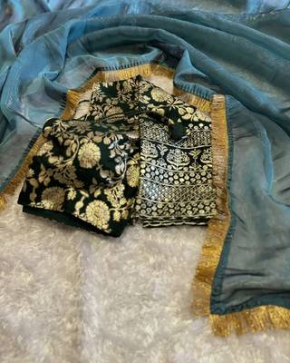 Premium Quality Jimi Chhoo Silk Lace Border Saree With Stitched Blouse  1