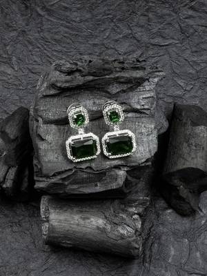 Silver minimalist green ad stud earrings 1