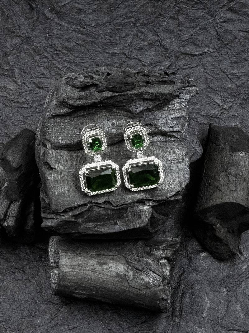 Silver minimalist green ad stud earrings