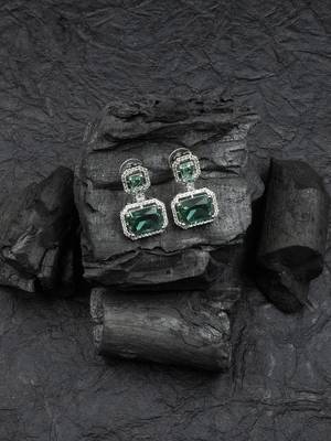 Silver minimalist crystal green ad stud earrings 1