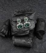 Silver minimalist crystal green ad stud earrings