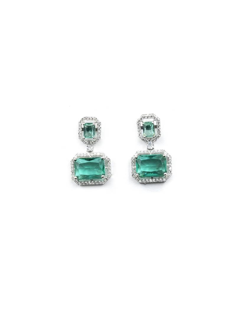 Silver minimalist crystal green ad stud earrings