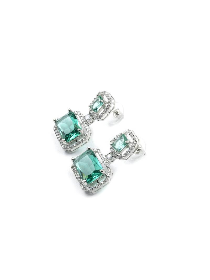 Silver minimalist crystal green ad stud earrings