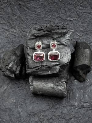 Silver minimalist red ad stud earrings 1
