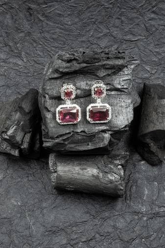 Silver minimalist red ad stud earrings