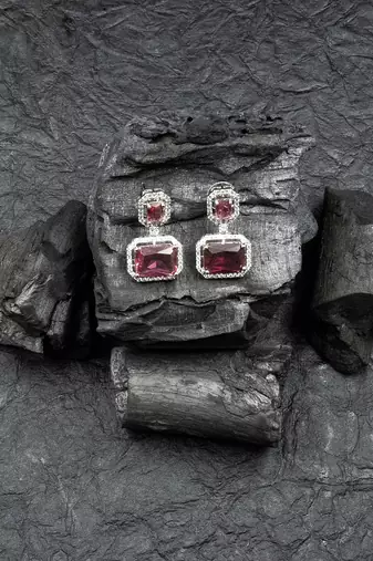 Silver minimalist red ad stud earrings